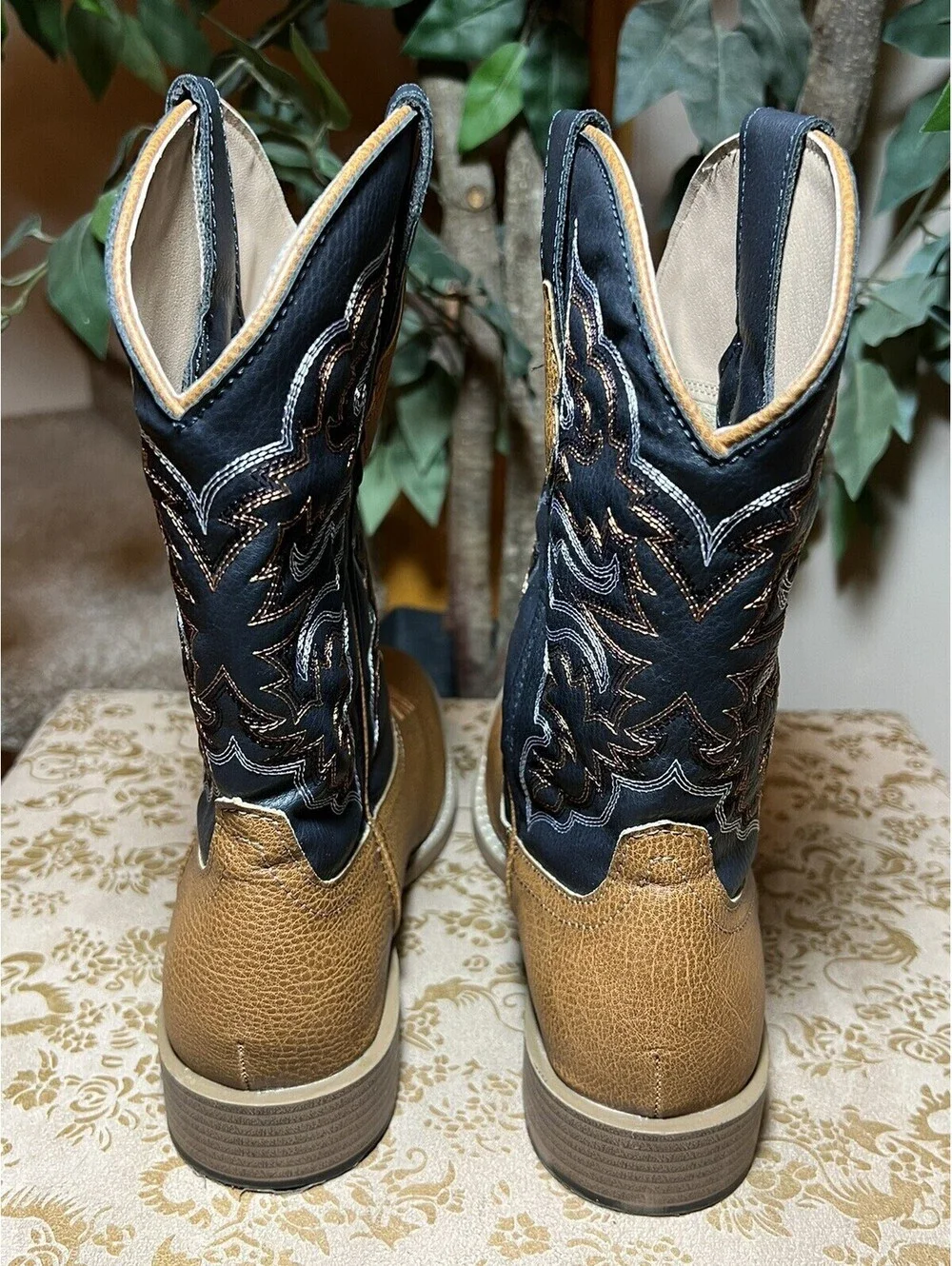 Roper Western Boots Mens Square Stitch Black/Brown Size 7.5